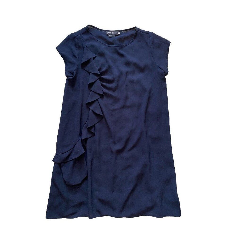 Jlee Silver Dress Navy Blue Dark Ruffle Short Medium Shift